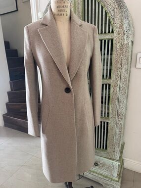 Zara Taupe Single-Button Tailored Wool Blend Coat